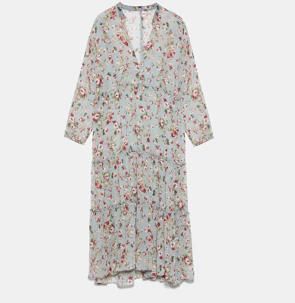 Boho ZA лето осень сексуальное плиссированное платье с цветочным принтом женское милое платье с v-образным вырезом популярное уличное Платье До Колена Платье - Цвет: 1