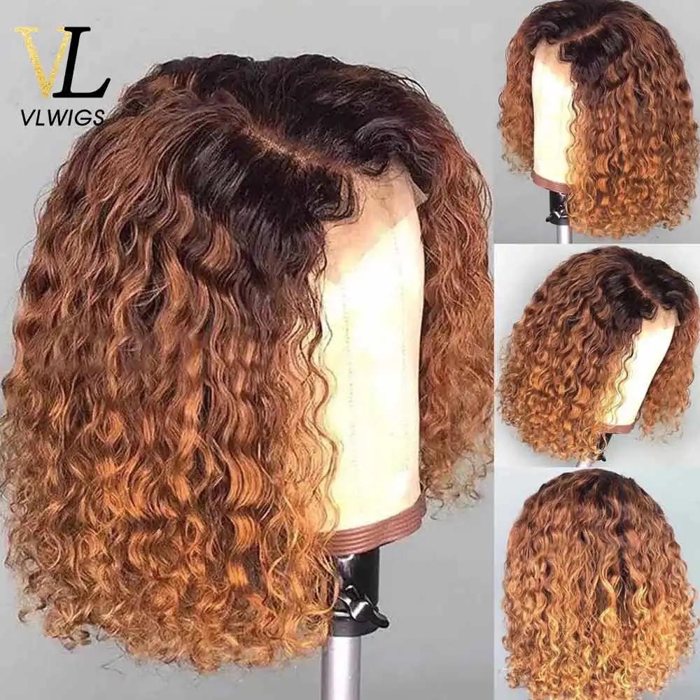 VLWIGS 1B/99J эффектом деграде(переход от темного к темно-красные короткие парики из человеческих волос человеческие вьющиеся эффектом деграде(переход от темного к блондинка 13x4 Синтетические волосы на кружеве парик для Blackwomen RY29