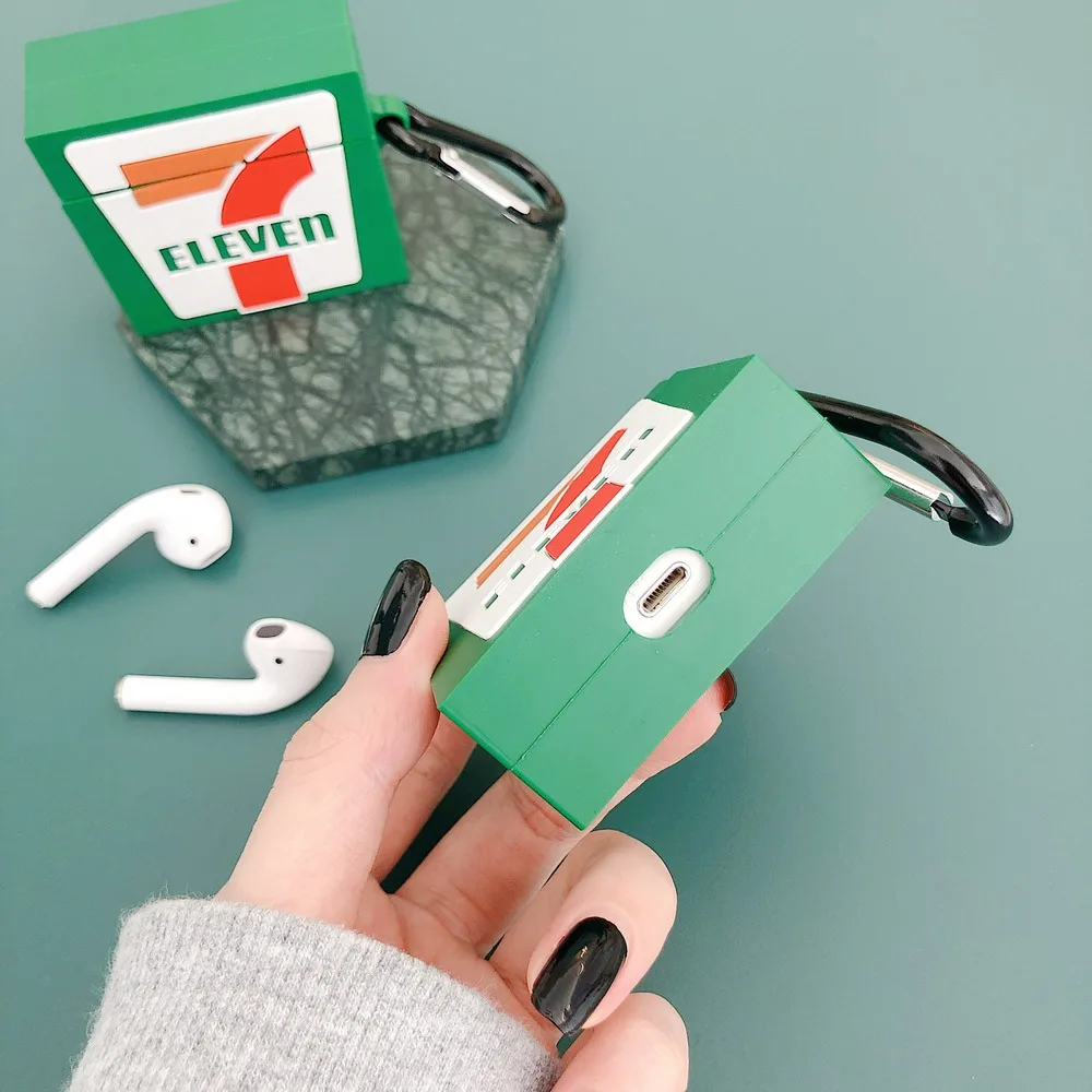 3D забавные 711 удобство для хранения наушников Чехлы для Apple Airpods 1/2 Силиконовая Защита наушники крышка аксессуары с крюком