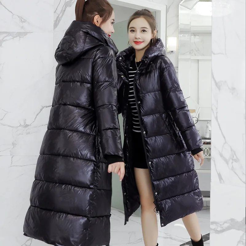 

Cross Border Bright Surface Cotton Coat Women's Mid-length 2019 Winter New Style Korean-style over-the-Knee Slim Fit Slimming Co