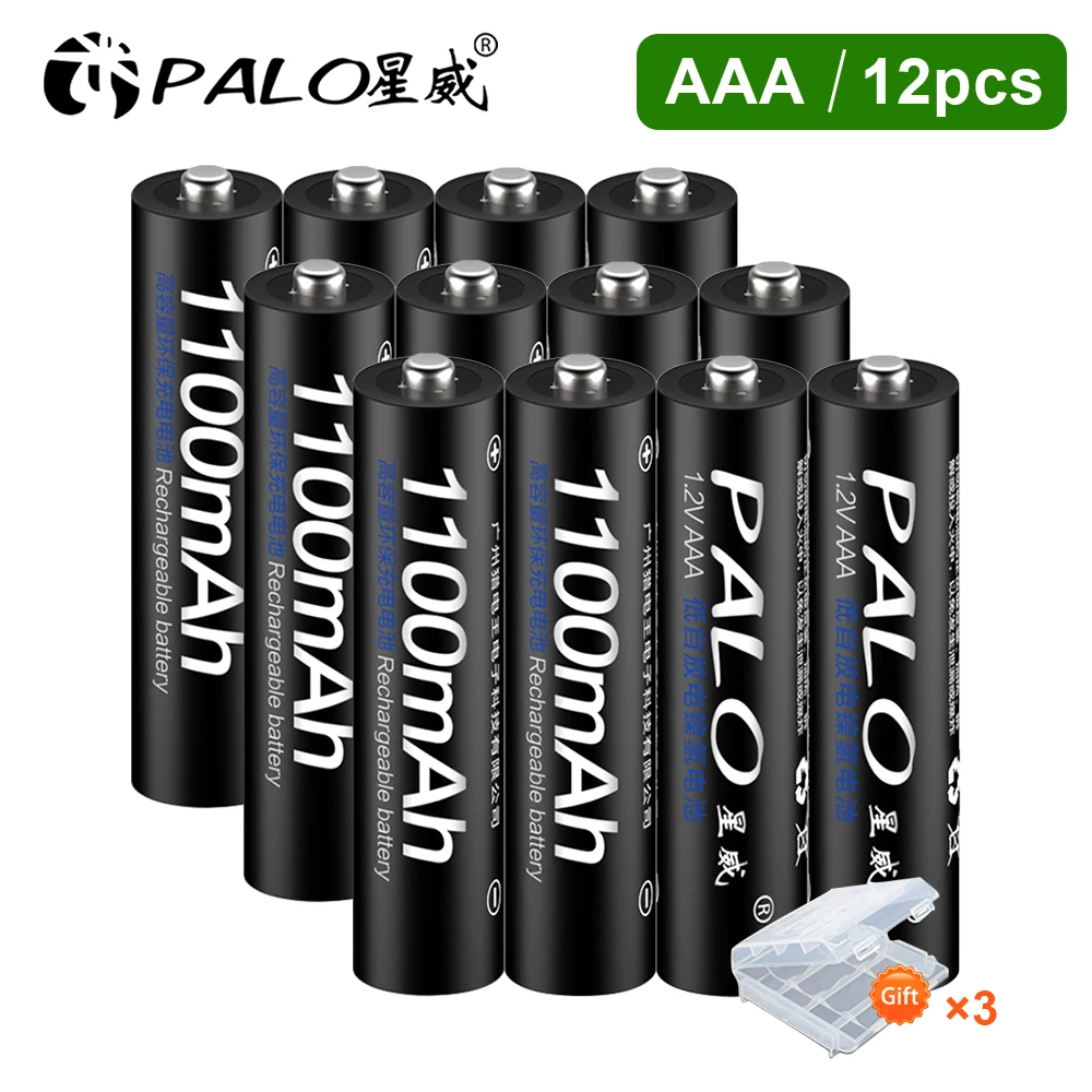 

PALO 12Pcs Original 1.2V Ni-MH AAA Rechargeable Battery 1100mAh 3A Batteries Battria AAA battery Rechargeable AAA