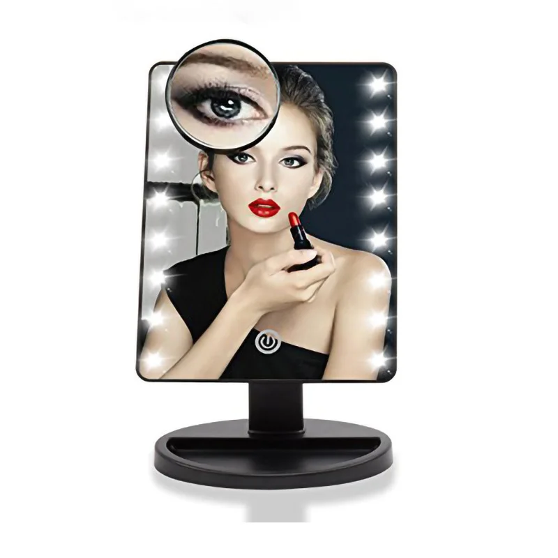 

New Style LED Desktop Touch Screen Makeup Mirror with 10 Times Amplifier Sucker Small round Mirror Brightness Adjustable Manufac