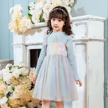 Г. Новые зимние детские вязаные платья с длинными рукавами, расшитые блестками, с изображением единорога Милая одежда принцессы для девочек 5 шт./партия