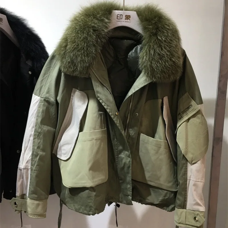 Корейские парки Mujer, новинка года, зимнее свободное плотное пуховое пальто, модная Съемная пуховая куртка с капюшоном, большой размер, NS1494 - Цвет: armgreen