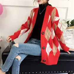 Свободный вязаный кардиган Chompas Para Mujer 2019 свитер с длинными рукавами с геометрическим рисунком