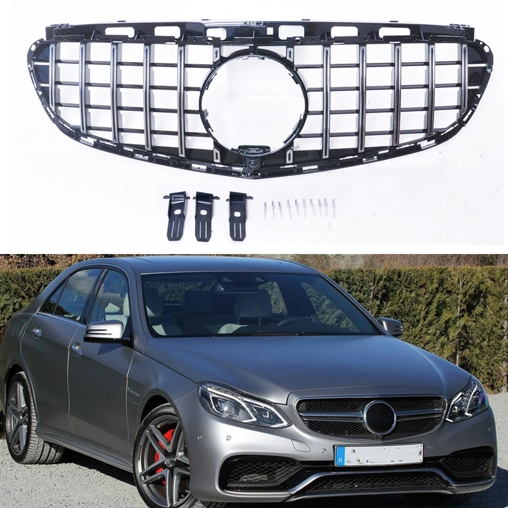 

Grill Front Grille For Mercedes Benz E63 AMG S Sedan 2015-2016 4-Door Only GT Style Black/Silver Car Upper Bumper Hood Mesh Grid