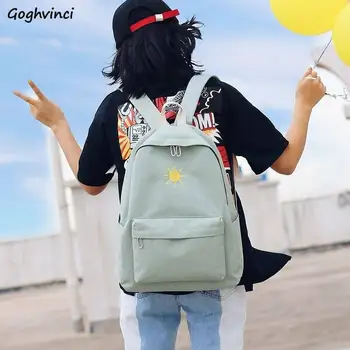 

Women Backpacks Canvas Cartoon Embroidery Large Capacity Unisex Fresh Simple Harajuku Students Backpack Travel Bags Ulzzang Chic