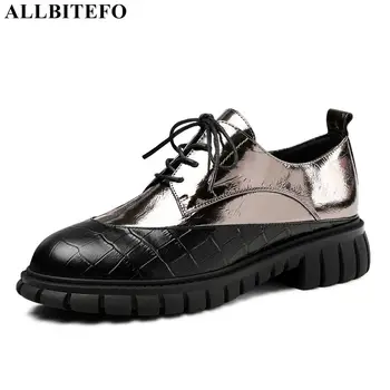 

ALLBITEFO fashion casual genuine leather high heels platform women shoes women high heel shoes thick heels office ladies shoes