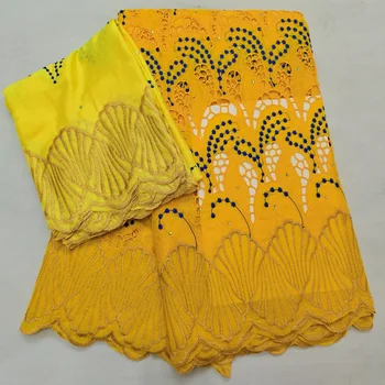 

9colors (5+2yards/set) very beautiful African cotton lace fabric in yellow with elegant embroidery for party dress CL3257