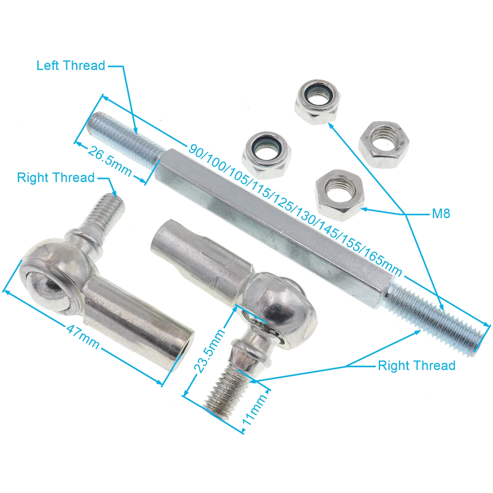 Atv ball joint kit 1 Pair 90 100 105 115 125 130 145 155 165mm M8 Ball Joint Steering Bar Bolt Tie Rod Kits 49cc Mini Chinese ATV Quad Bike