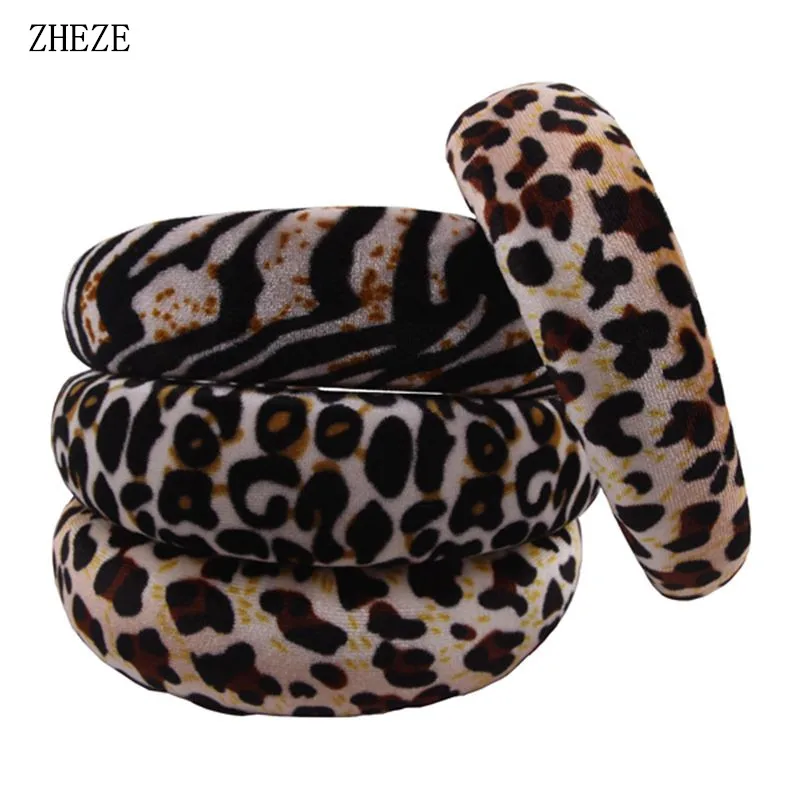 1PC Vintage Women Leopard Vevet 40mm Thick Sponge Headbands Wide Soft Hairband For Girls Hair Accessories Boutique |