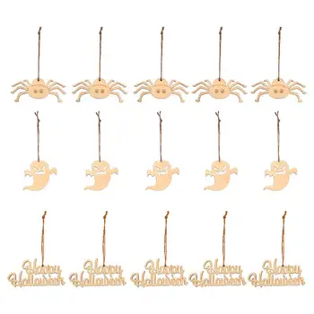 

30pcs Wooden Pieces Scrapbooking Natural Wood Embellishment Handcrafts Creative Hanging Wooden Slices Halloween Crafts For Home