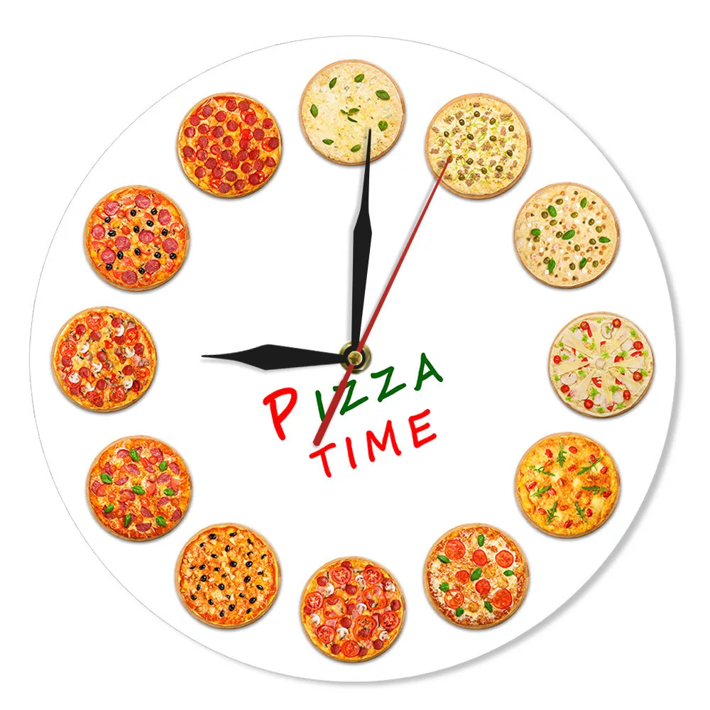 

Creative Simulation Pizza Kitchen Wall Clock Pizza Shop Foods Shop Pizza Shaped Watch Color Picture Series Digital House Clocks