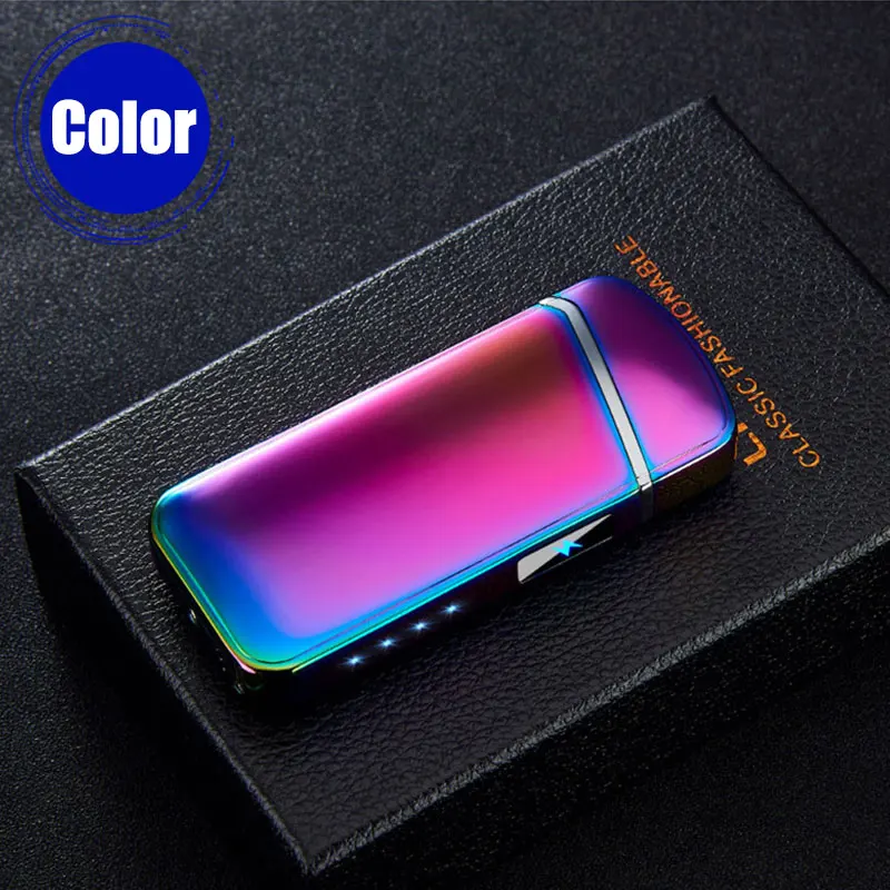 Многоцветный Цинковый сплав электронная импульсная USB перезарядка сенсорная электрическая дуговая сигарета дисплей зажигалка - Цвет: Многоцветный