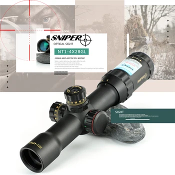 preço Sniper Escopos Táticos 1-4x28 Rifle Escopo Vermelho Azul Verde Mil-ponto Iluminado Mira óptica Para Caça Riflescope