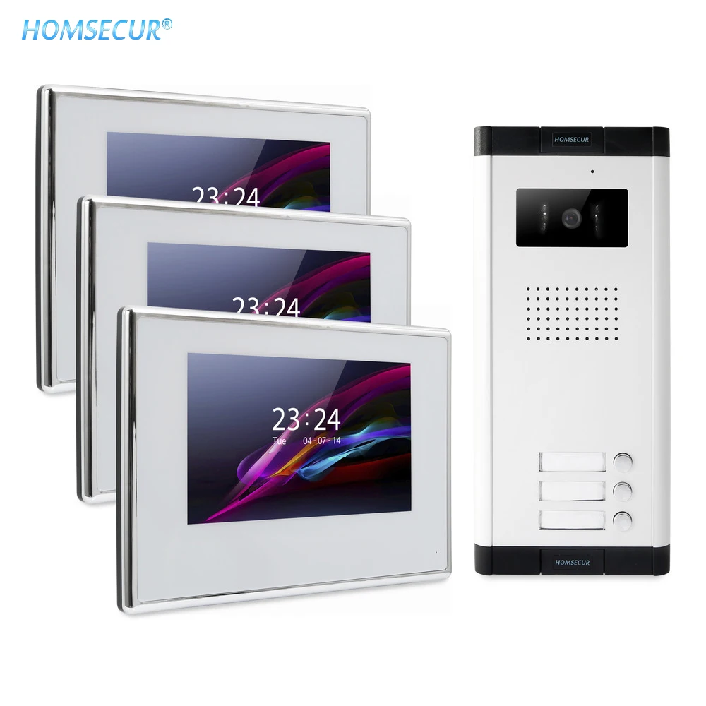

HOMSECUR 7" Video Door Phone Intercom System+Recording & Snapshot for 3 Families XC061-3+BM718-W/BM718-B/BM716-G/S/BM715-G/S