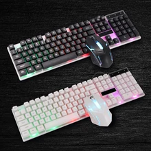 Para 2.4g wired gamer teclado 2400dpi iluminado teclado mouse conjunto com luz de fundo led jogo silencioso mouse para computador portátil