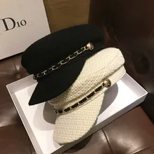 2021 New Autumn Spring Lattice Casual Military Cap Woven Fabric Ribbon Chain Leisure Octagonal Hat Men Women Visors Cap