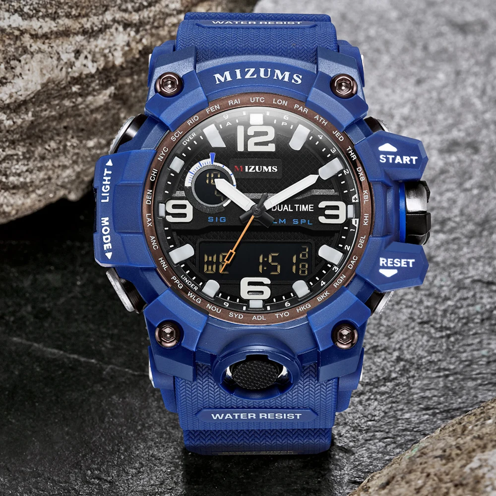 MIZUMS светодиодный цифровой аналоговый спортивные часы мужские Хронограф военные мужские G стиль модные спортивные часы мужские наружные мужские наручные часы