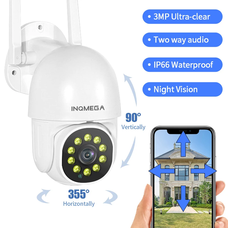 

INQMEGA 3MP / 2MP PTZ Speed Dome Wifi Camera Mini Outdoor 1080P Auto-Tracking Camera Wireless Camera Home Surveillance IP Camera