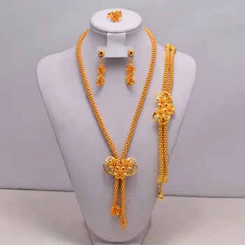 

Ethiopian Wedding jewelry sets Necklace Earring Gold gifts for women Dubai African Eritrea bridal wedding Bride Mom gift