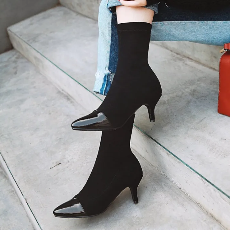 

Big Size 9 10 11 12 boots women shoes ankle boots for women ladies boots shoes woman winter Patchwork stretch sleeve tip