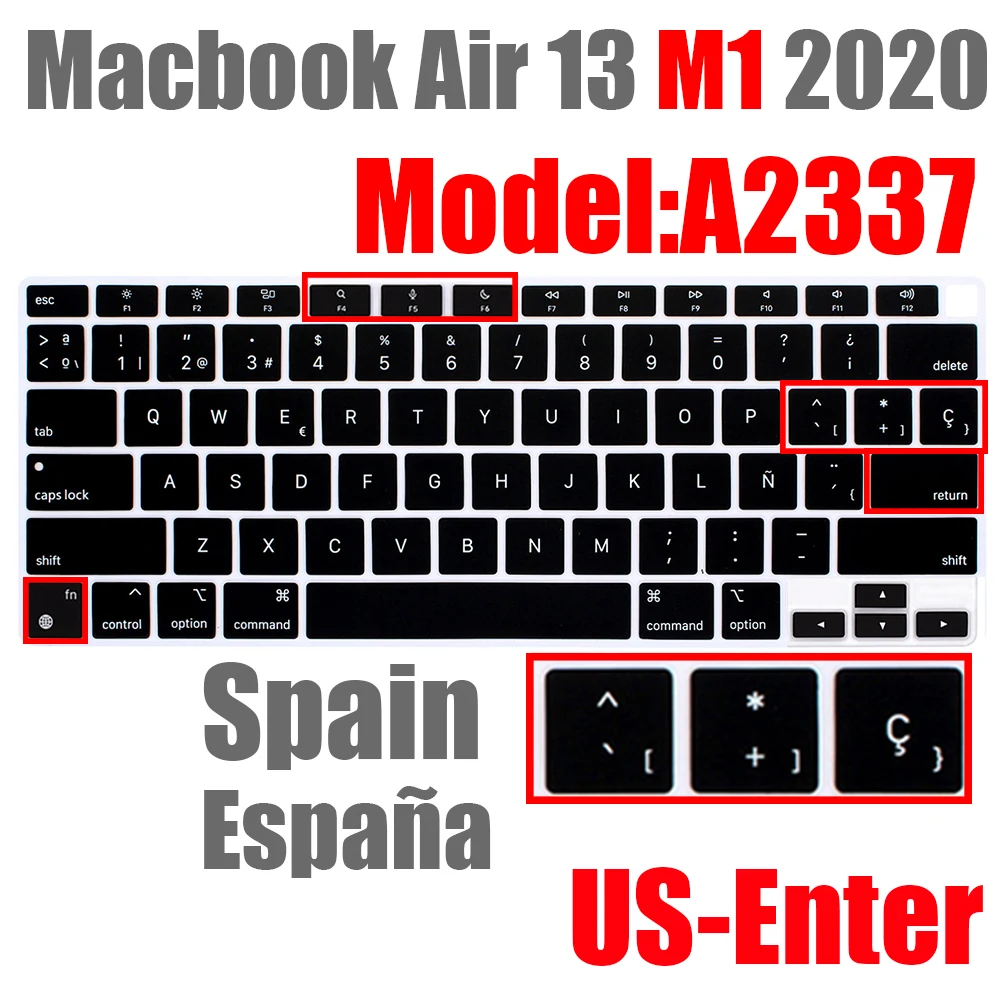 Spanish Laptop color silicone Keyboard Cover For Macbook Air 13 A2337 Protective film keyboard case For Apple Air13 M1 2020 New ladies laptop bag Laptop Accessories