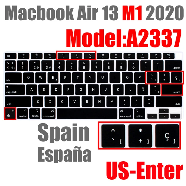 Spanish Laptop color silicone Keyboard Cover For Macbook Air 13 A2337 Protective film keyboard case For Apple Air13 M1 2020 New US-A2337 ES black
