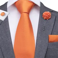 Hi-Tie 8,5 см мужской галстук однотонный Оранжевый шейный галстук набор бутоньерки карманные Квадратные Запонки Подарочная коробка для свадебного костюма галстук