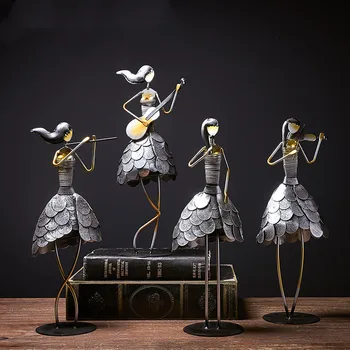 

[HHT] Nordic Modern Ornaments Fish Scale Female Musician Group Iron Arts Band Home Decoration Living Room Cabinet Desktop Decor