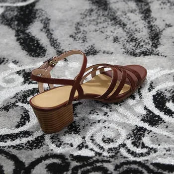 

MORDOAN Thick heel sandals women leather 2020 summer new style brown retro Roman shoes women all-match mid-heel sandals women