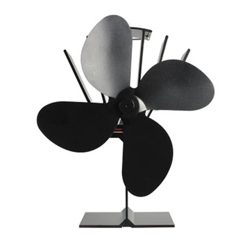 

Black Fireplace 4 Blade Heat Powered Stove Fan Log Wood Burner Eco Friendly Quiet Fan Home Efficient Heat Distribution