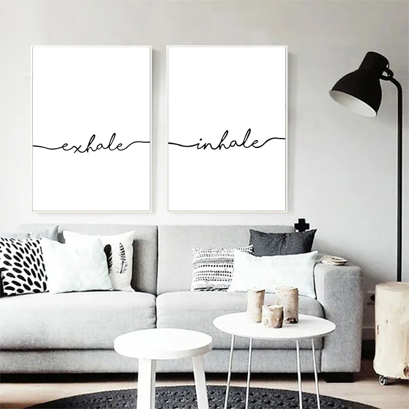 

Inhale Exhale Letters Abstract Canvas Painting Nordic Black And White Posters And Prints Wall Art Pictures For Living Room Decor