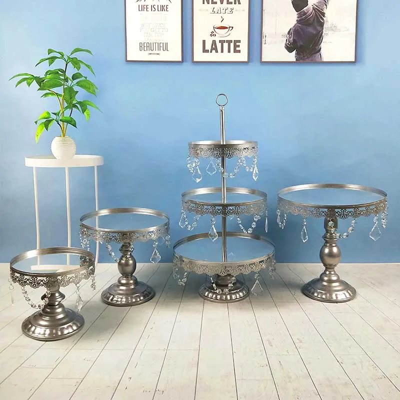 1-7 шт/набор кекс Bling And Decoration display тарелка Хрустальная чашка Серебряное Зеркало Подставка для торта для свадьбы и вечеринки