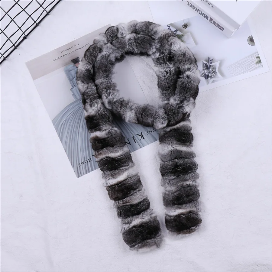 Highend Quality Women's Genuine Real Chinchilla Fur Scarf Scarves Boa Scarf Natural Color Lady Fashion Wraps Neck Warmer