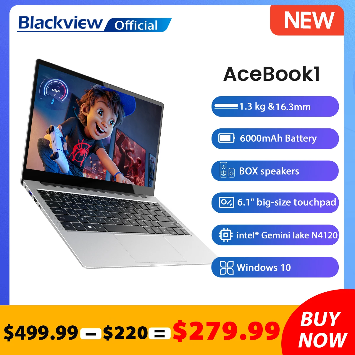 Ноутбук Blackview 14 дюймов Acebook 1 Windows 10 ноутбуки Intel Gemini Lake N4120 128 Гб SSD ПК для студентов