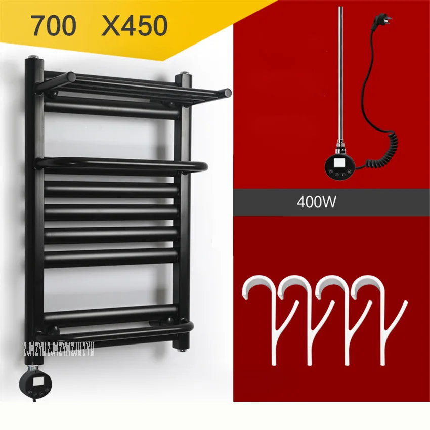 QSBL-01 Полотенца теплее с низким содержанием углерода Сталь с подогревом Полотенца рельс постоянного Температура электрическое отопление сушильная Полотенца стеллаж для выставки товаров 110 V/220 V - Цвет: 700x450mm black