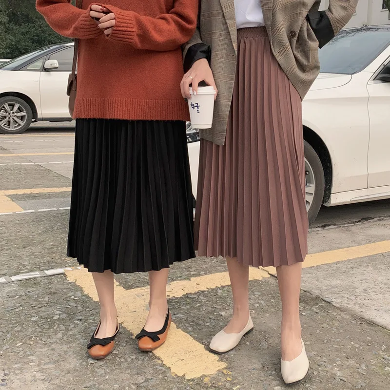 

Net red autumn and winter new girlfriends half skirt skirt French retro high waist female long skirt A-line skirt pleated skirt