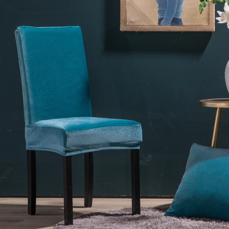 SunnyRain 4/6 шт Глянцевые чехлы для стульев из плотного бархата эластичные чехлы для стульев эластичные Защитные чехлы для стульев - Цвет: Blue