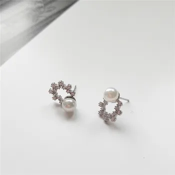 

RUIYI Real 925 Sterling Silver Minimalist Women AAA Zircon Setting Exquisite Stud Earrings Fashion Freshwater Pearl Chic Earring