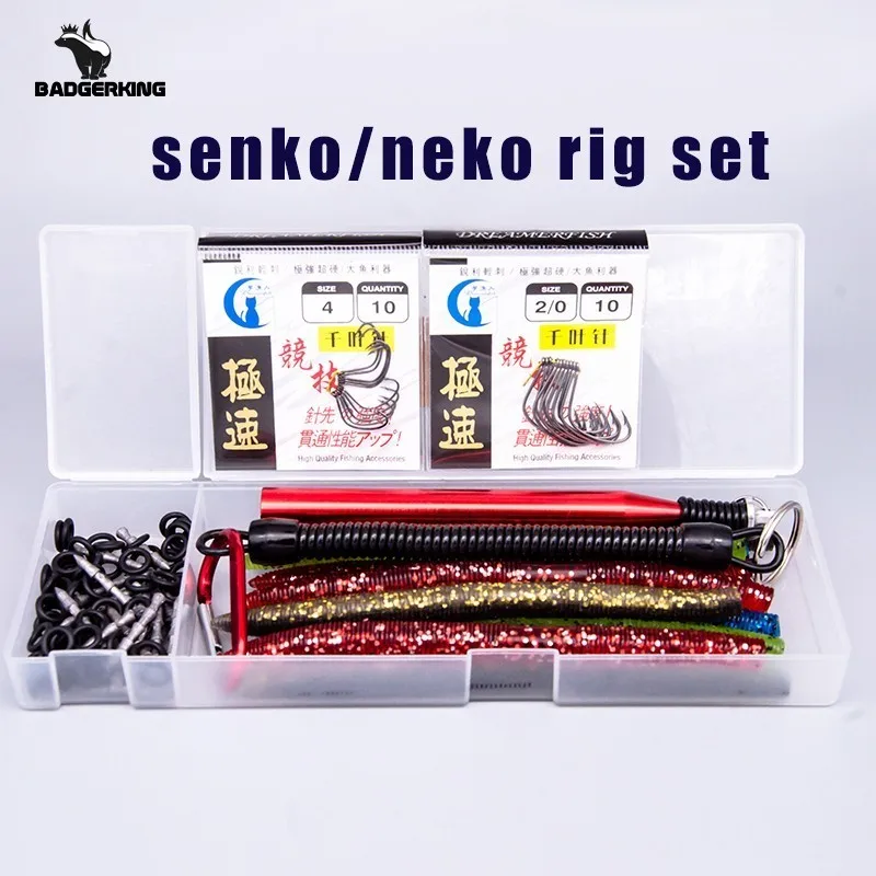 weightless Wacky rig lure kit for bass fishing with softbait fishhooks nail  weight Oring tool drop shot rig fishing tackle box