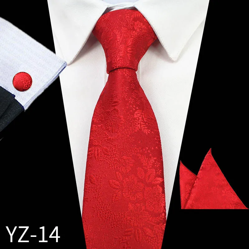 YZ 14 3 шт. новые мужские модные деловые жаккардовые галстуки и носовые платки набор запонок мужской свадебный костюм модный галстук - Цвет: YZ 14