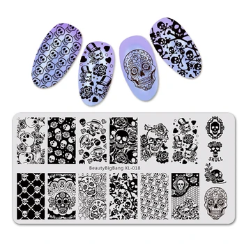 

BeautyBigBang Halloween Pattern Nail Template Image Plate Stencils Rectangle Nail Stamping Plates