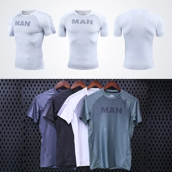 

Men Gym Tshirts Printed Tights Training Shirts Quick Dry Sports Men Compression Shorts Sleeves Running New Tee