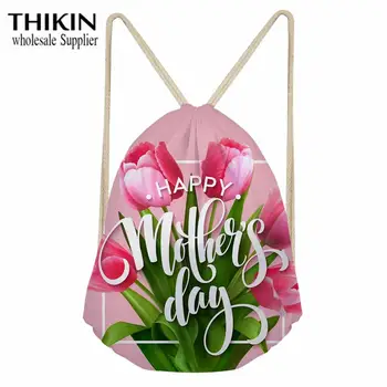 

THIKIN Ladies Drawstring Bags Blessing of Mothers Day Flowers Women Shoulder Backpack for Females Best Holiday Gift Girl Bookbag