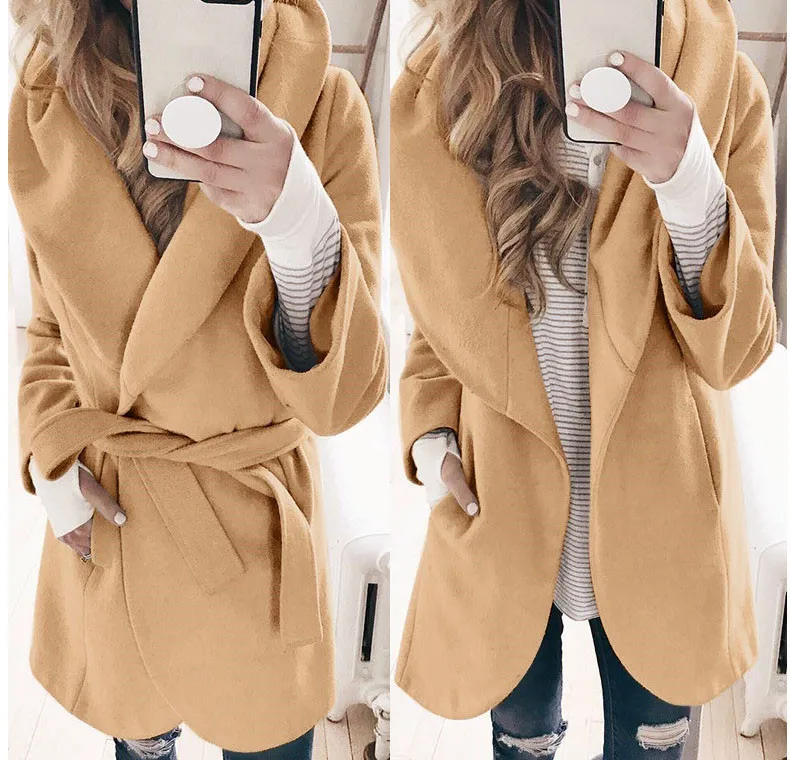 Womens Winter Lapel Wool Coat Button Trench Jacket Loose Plus Overcoat Outwear Down Jacket Parka Female Jacket L3082