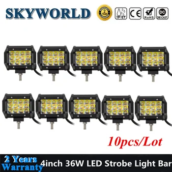 

10x 4inch Dual Color LED Strobe Light Bar Spot Pods Amber&White Flashing Working Light For Car Trailer 4x4 Truck ATV Offroad 12V