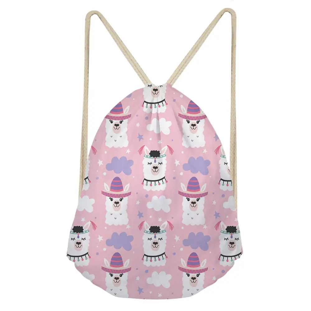

Cute Alpaca Linen String Drawstring Bag for Women Girls Cartoon Drawstring Backpack Rucksack Travel Storage Pouch Dropper 2019