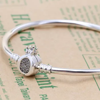 

Original Moments Crown O With Crystal Clasp Smooth Bangle Fit 925 Sterling Silver Bead Charm Bracelet Diy Pandora Jewelry