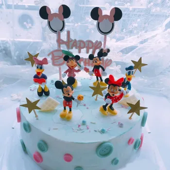 

6pcs Disney Mickey Minnie Birthday Cake Decoration Cute Cartoon Doll Decoration Child Birthday Gift 2